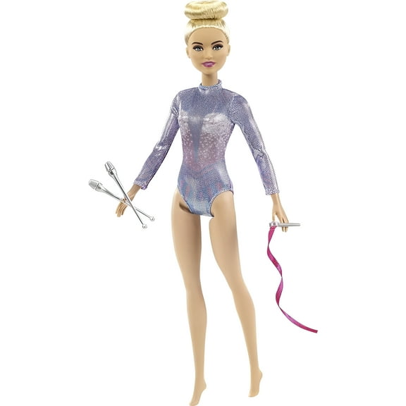 Barbie Rhythmic Gymnast Fashion Doll with Blonde Hair & Brown Eyes, Shimmery Leotard, Baton & Ribbon Accessories 12 Inch