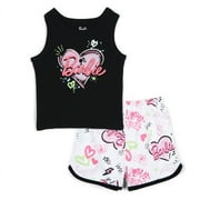 Barbie Ribbed Tank Top and French Terry Shorts Outfit Set Logo Graffiti Toddler to Big Kid