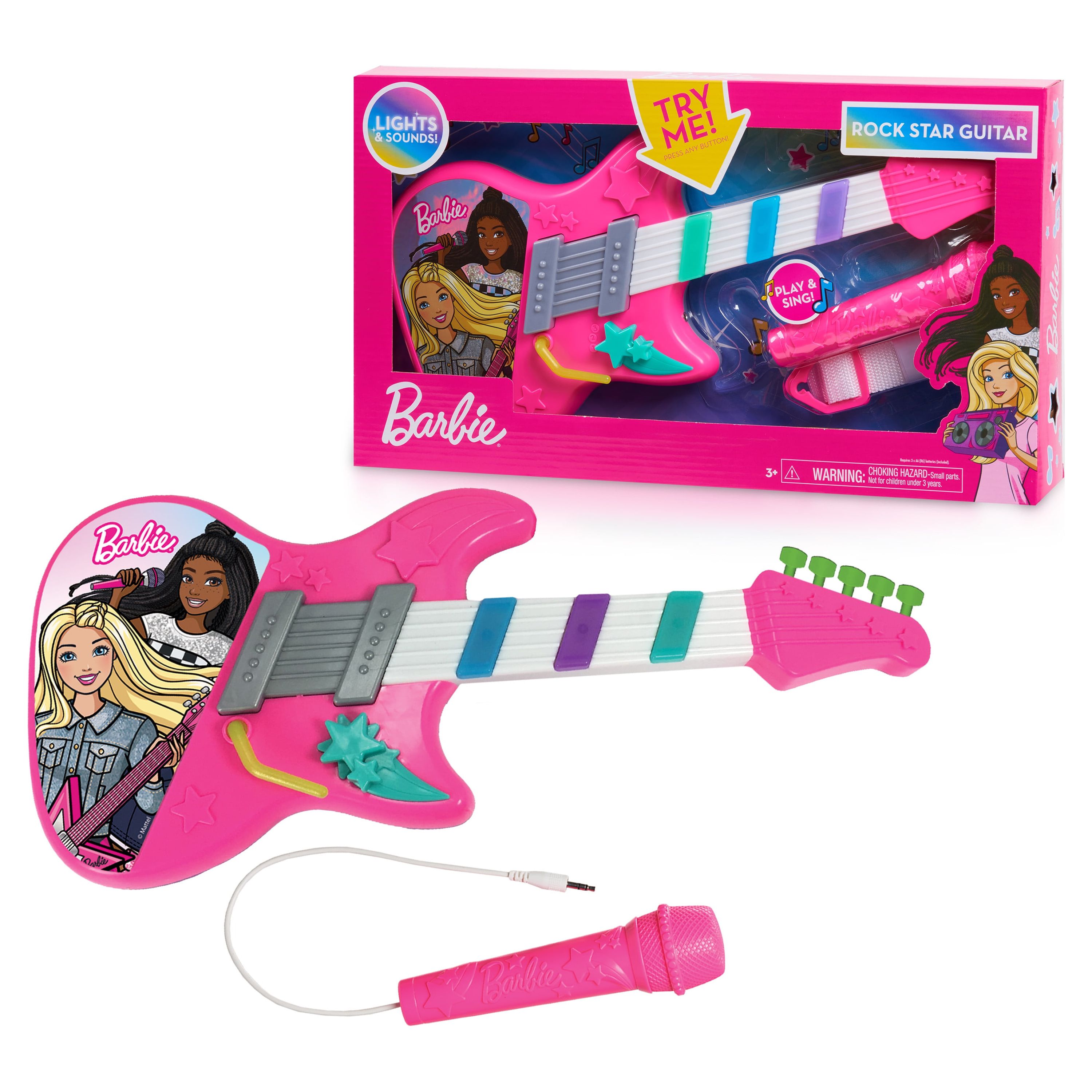 Barbie Rock Star Guitar, Interactive Electronic Toy Guitar with Lights, Sounds, and Microphone,  Kids Toys for Ages 3 Up, Gifts and Presents - image 1 of 11