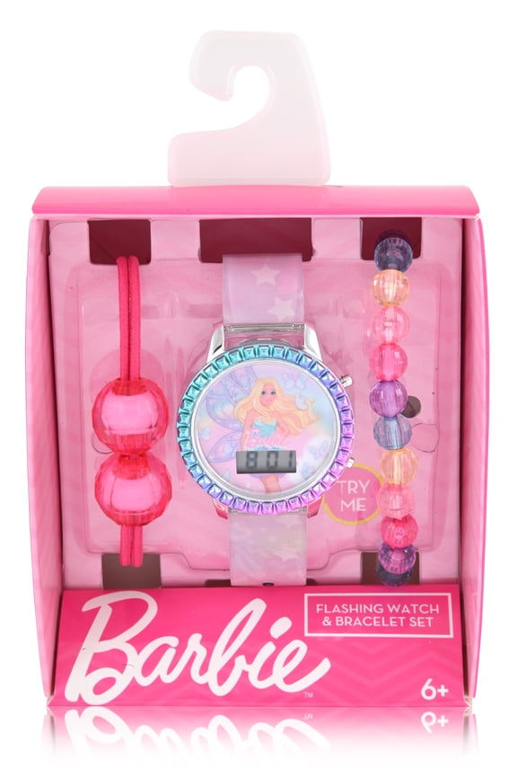 Barbie Female Child Pink LCD 3pc Watch and Bracelet Set, BDT40070WM
