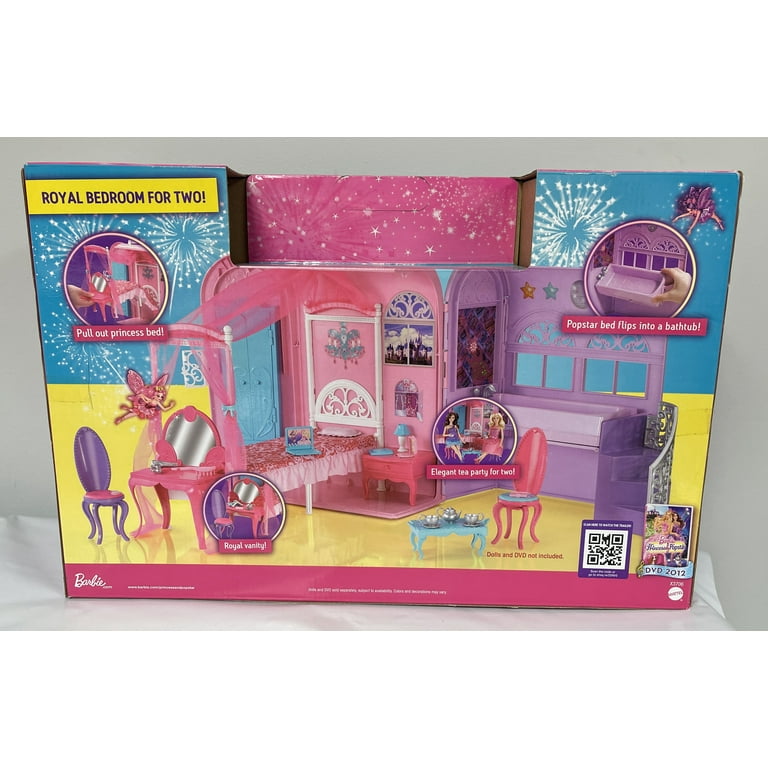 Barbie Royal Bedroom for 2 Bath Princess Popstar 2 Finished Room in 1 Tea Party for Two Bed Turns into bath SPA Vanity Walmart