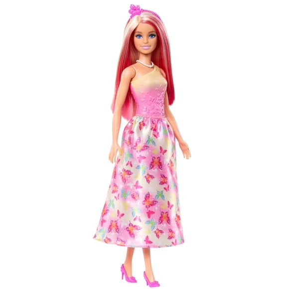 Barbie Royal Doll with Pink and Blonde Hair, Butterfly-Print Skirt and Accessories