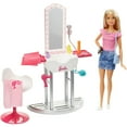 thumbnail image 1 of Barbie Salon Station Furniture Set with Doll & Accessories, Blonde, 1 of 8