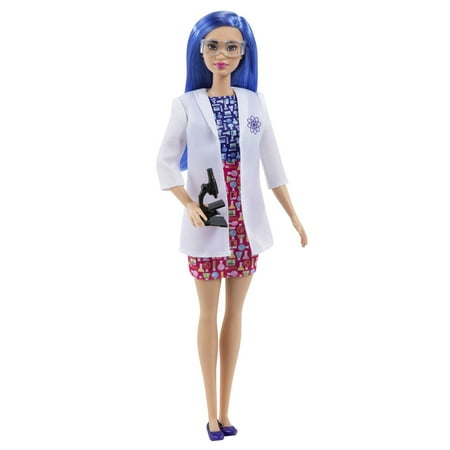 Barbie Scientist Fashion Doll Dressed in Lab Coat & Flats with Blue Hair & Microscope Accessory