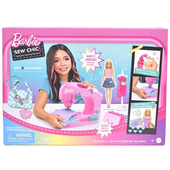 Barbie: Sew Chic Designer Sewing Machine - Fashion Sewing Craft Kit, DIY Doll Clothes, Fabrics, Dress Form & Accessories, Tara Toy, Kids 8+