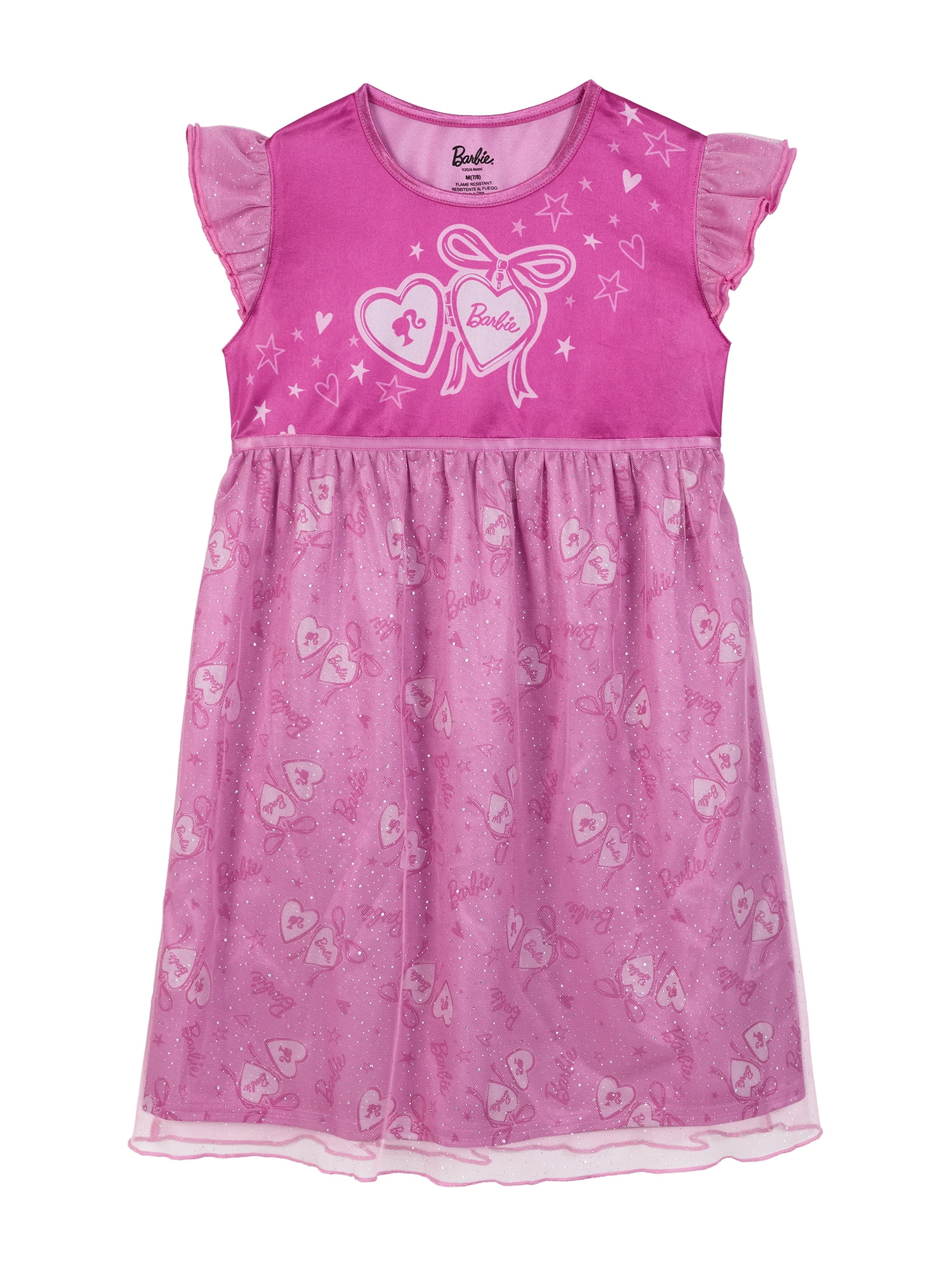 Barbie Short Sleeve Sleep Fantasy Gown, One-Piece, Sizes 4-12
