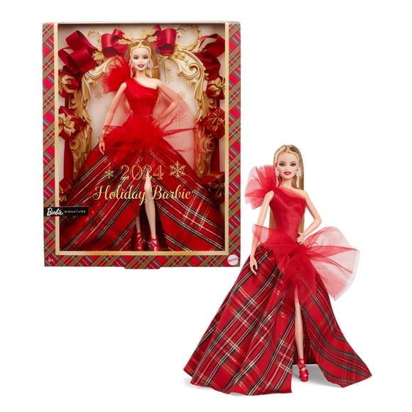 Barbie Signature 2024 Holiday Barbie Fashion Doll, Seasonal Collector Gift, Blonde with Plaid Gown