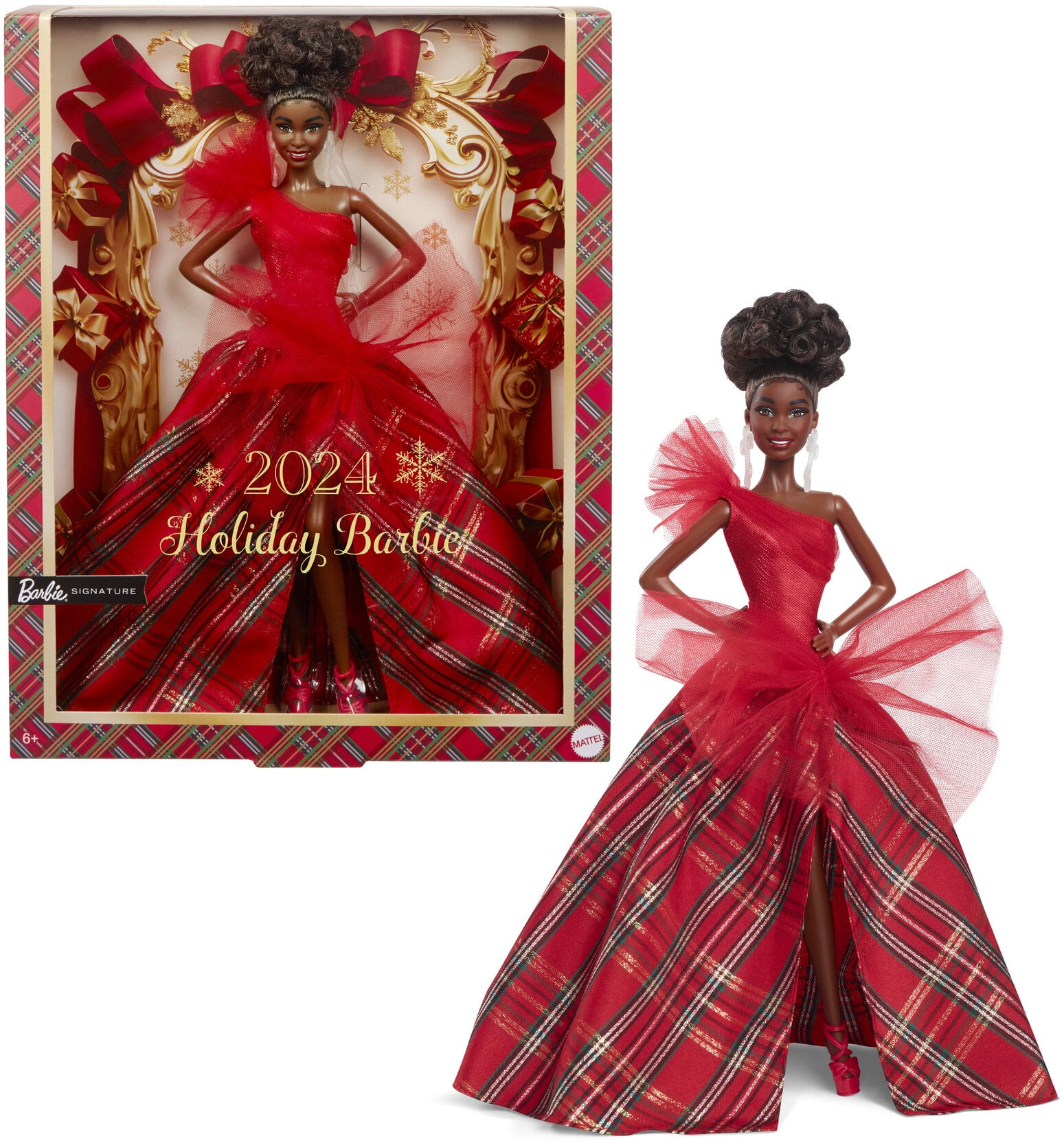 Barbie Signature 2024 Holiday Barbie Fashion Doll, Seasonal Collector Gift, Brown Hair with Plaid Gown