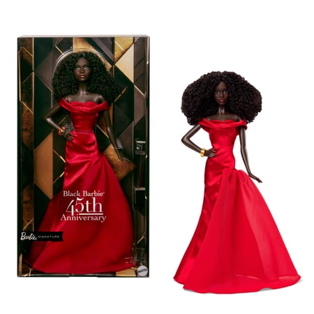 Barbie Signature Collectible Doll in Red Gown, 45th Anniversary Black Barbie by Kitty Black Perkins