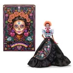 Barbie Signature Doll, 2024 D'ia De Muertos Collectible in Black Dress with Blue Ruffle Top, Embroidered Print, and Colorful Accessories