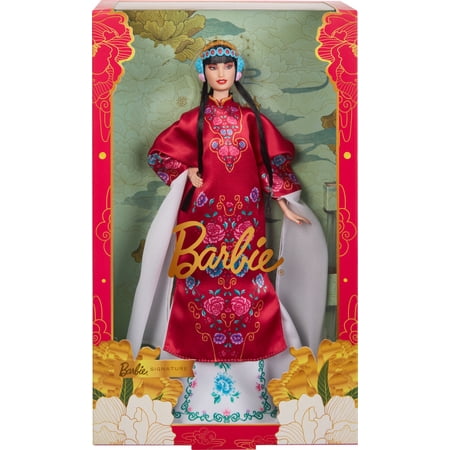 Barbie Signature Lunar New Year Collectible Doll in Red Floral Robe Inspired by Peking Opera