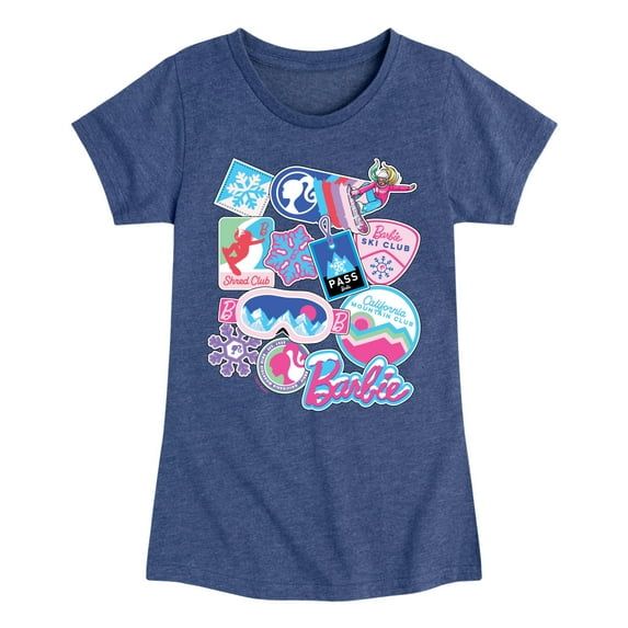 Barbie - Ski Sticker Collage - Toddler And Youth Girls Fitted Short Sleeve Graphic T-Shirt