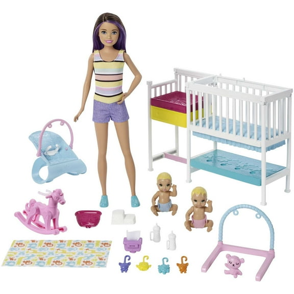 Barbie Skipper Babysitters Inc Nap n Nurture Nursery Playset with Brunette Doll, Baby & Accessories