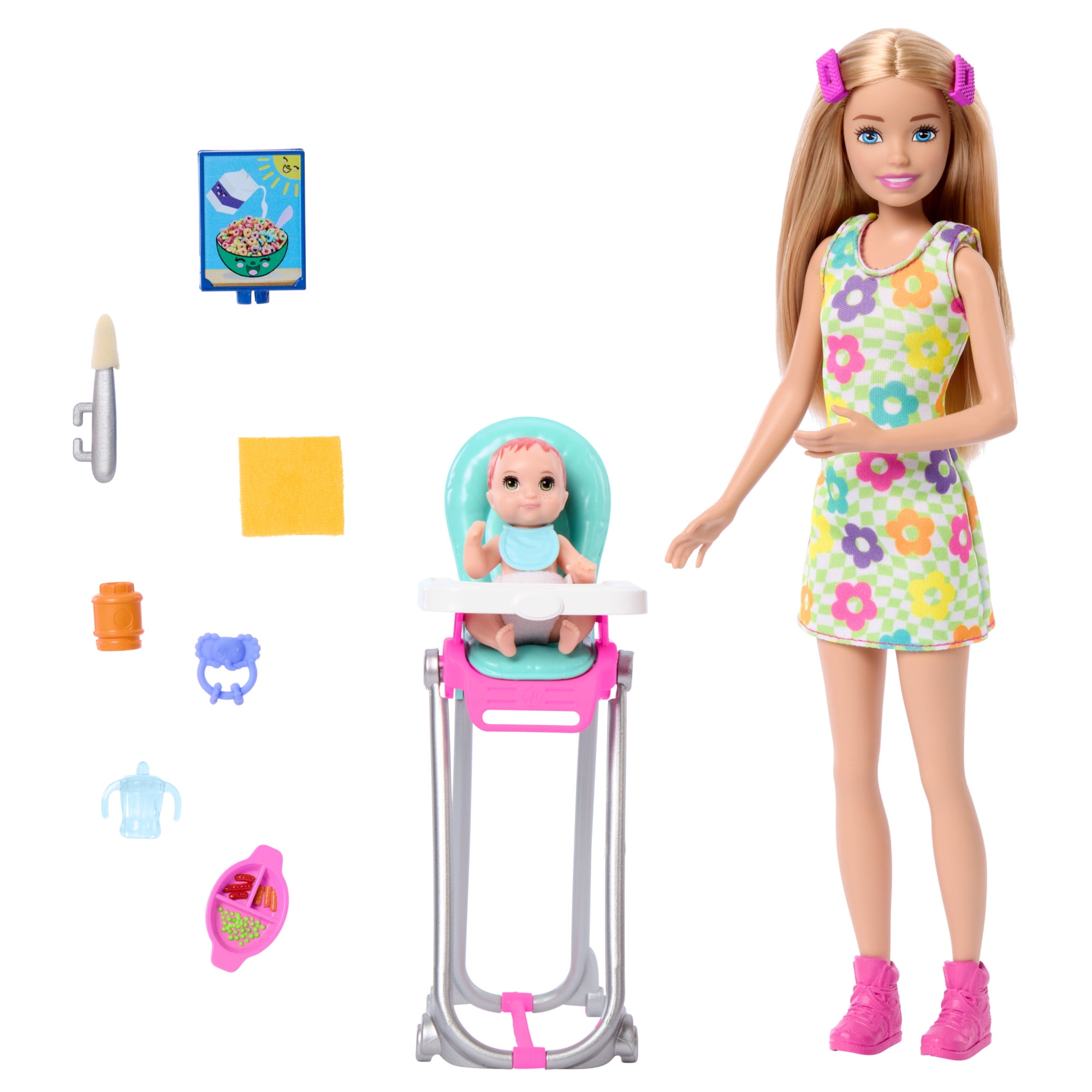 Barbie Skipper Babysitters Inc Playset Includes Doll Baby and Mealtime Accessories 10 Piece Set