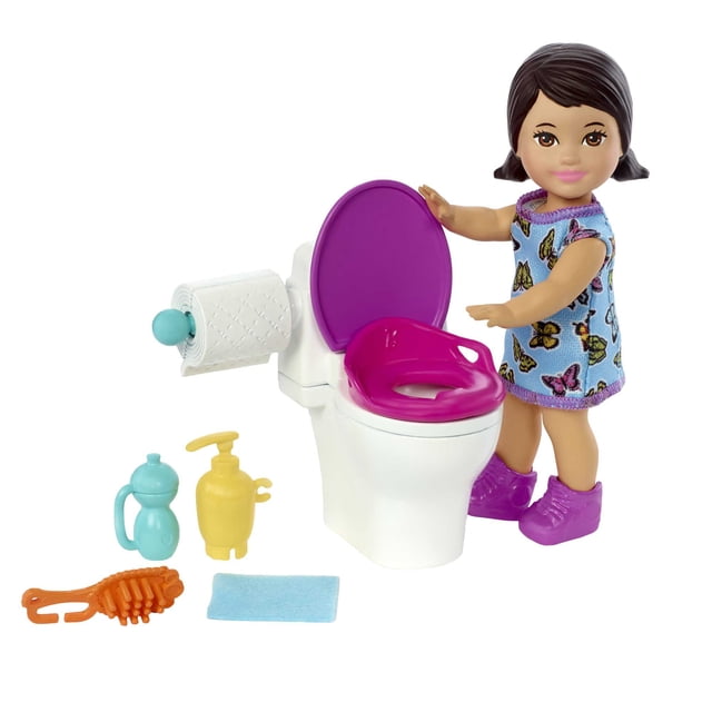 Barbie Skipper Babysitters Inc Potty-Time Set with Brunette Toddler Doll, Toilet & Accessories