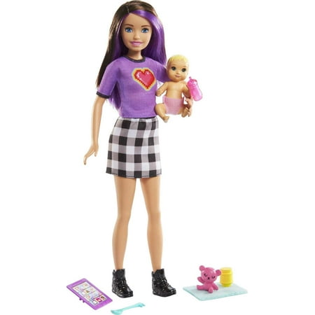 Barbie Skipper Babysitters Inc Set with Skipper Doll in Checked Skirt, Baby Doll & 4 Themed Pieces