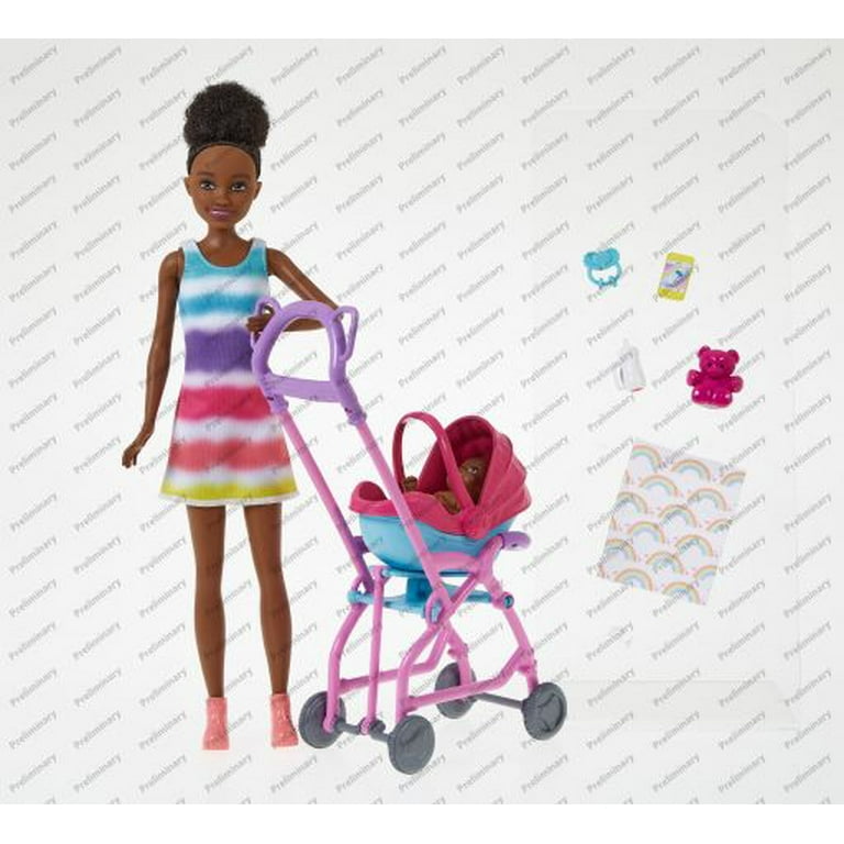 Barbie Skipper Babysitters Inc. Stroller Playset with Babysitter Baby Dolls Plus 5 Accessories