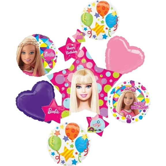 Barbie Sparkle Jumbo Cluster Multi-color Birthday Balloons, 6 Count