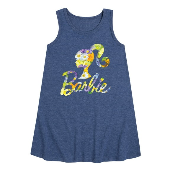 Barbie - Spring Bouquet Pattern Logo - Toddler and Youth Girls A-line Dress