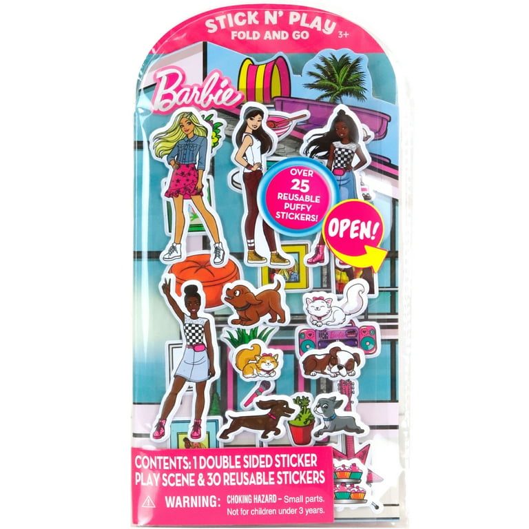 Barbie Stick and Play Fold and go with 25 Multicolor Repositionable Puffy Stickers for Female Ages 3 Walmart