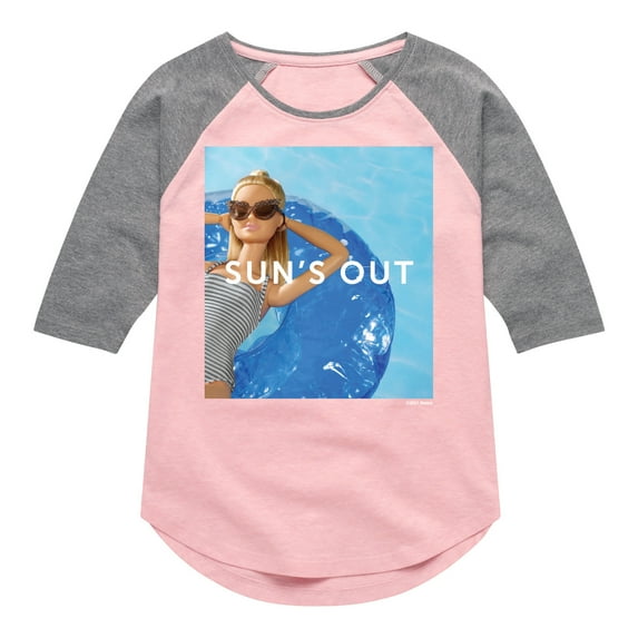 Barbie - Sun's Out - Barbie Floating in a Pool - Toddler And Youth Girls Raglan Graphic T-Shirt