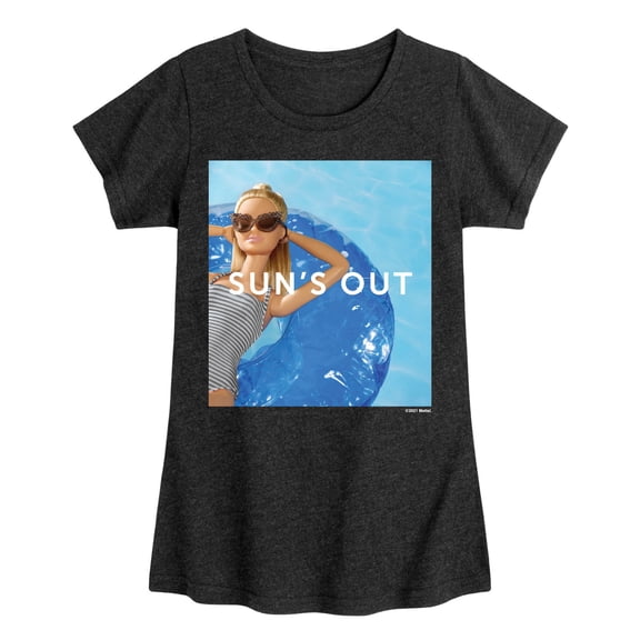 Barbie - Sun's Out - Barbie Floating in a Pool - Toddler And Youth Girls Raglan Graphic T-Shirt