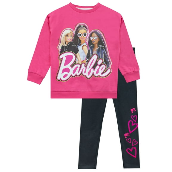 Barbie Sweatshirt and Leggings Outfit Set Pink Sizes 4 to 12