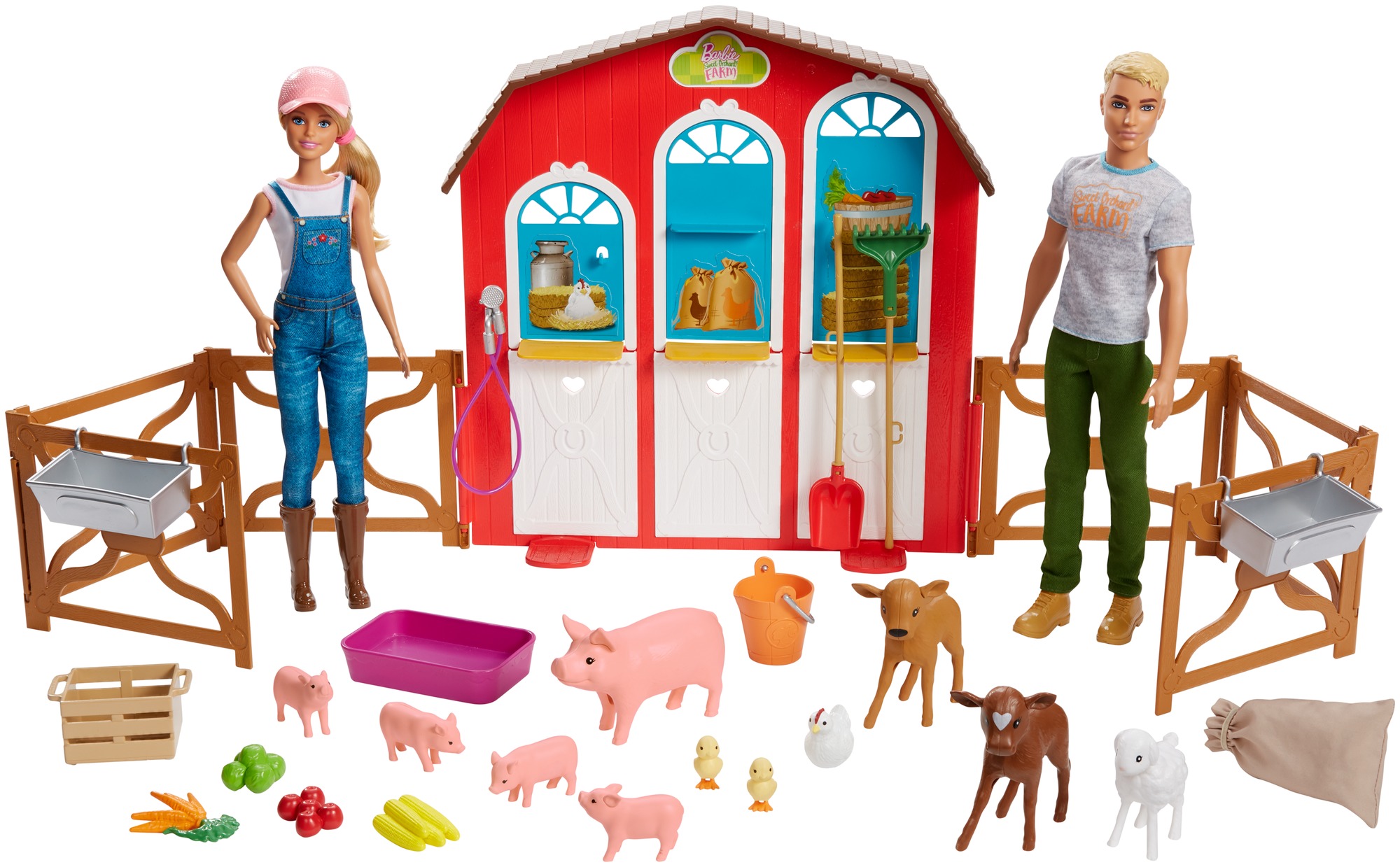 Barbie Sweet Orchard Farm Barn Playset With Barbie And Ken Dolls, Barn With Fence And 11 Animals - image 1 of 7