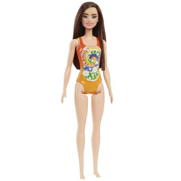 Barbie Swimsuit Beach Doll with Brown Hair & Orange Tie-Dye Suit