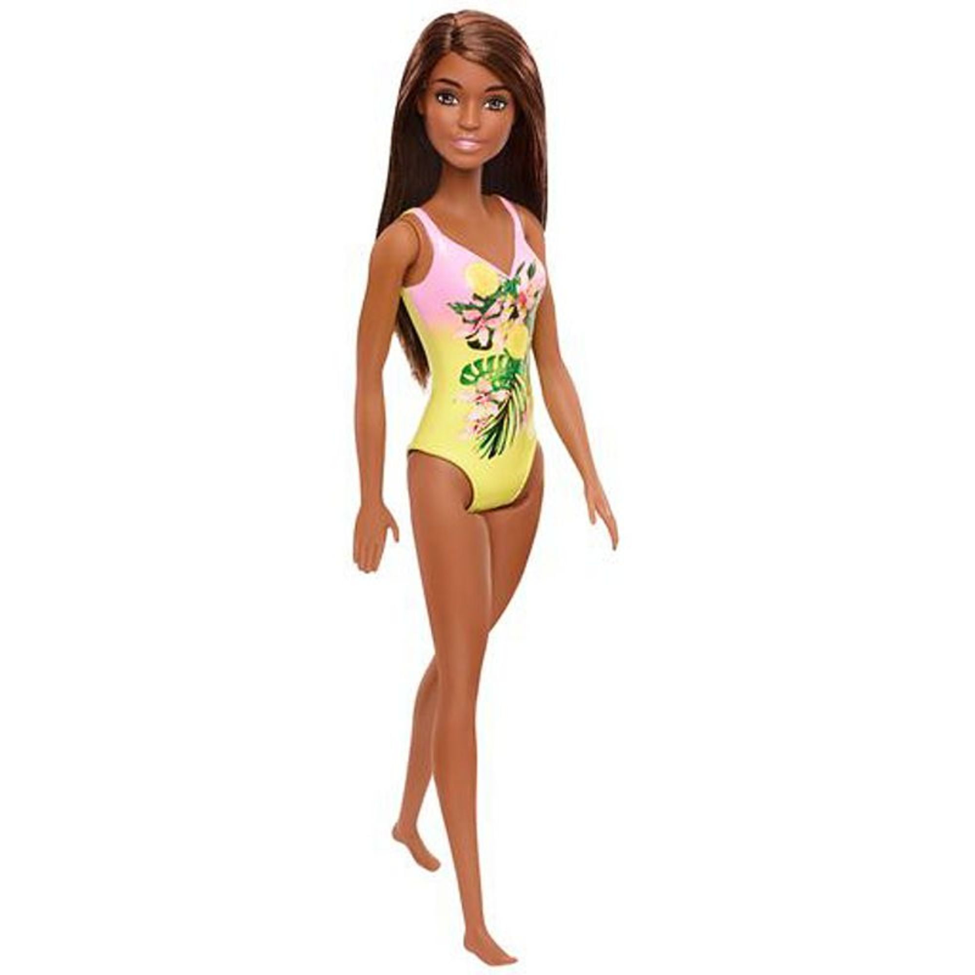 Barbie Bathing Beach Doll with Brown Hair Tropical Floral Print