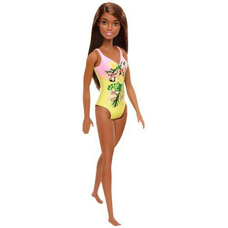 Barbie Bathing Beach Doll with Brown Hair & Tropical Floral Print