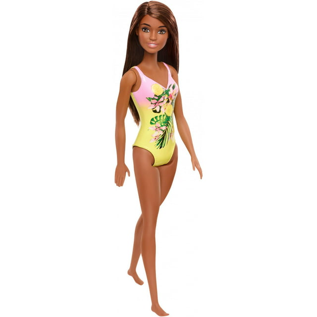 Barbie Swimsuit Beach Doll with Brown Hair & Tropical Floral Print Suit
