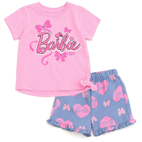 Barbie T-Shirt and Chambray Shorts Outfit Set Logo Toddler to Big Kid