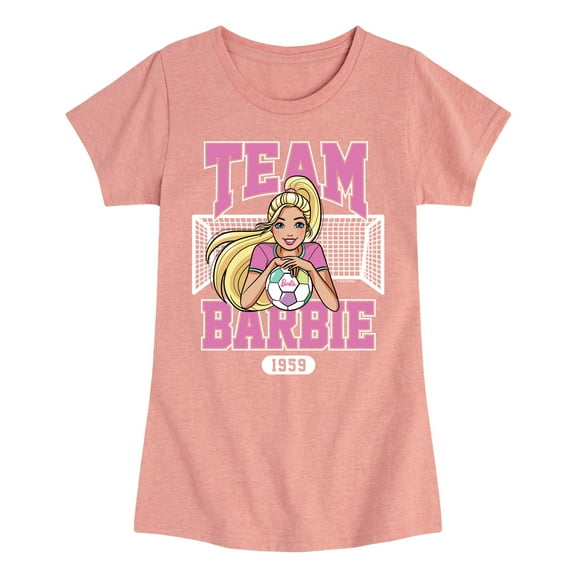 Barbie - Team Barbie Soccer - Girls Fitted Short Sleeve Graphic T-Shirt