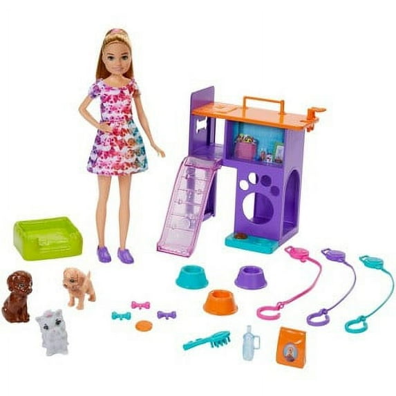 Barbie Team Stacie Puppies Doll Playset, 17 Pieces