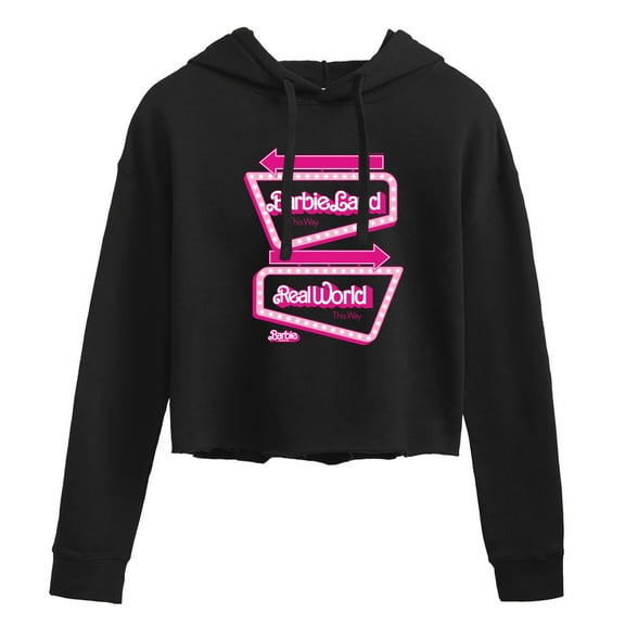 Barbie The Movie - Barbieland Real World This Way Signs - Juniors Cropped Pullover Hoodie