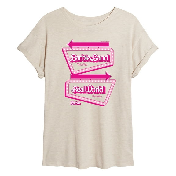 Barbie The Movie - Barbieland Real World This Way Signs - Juniors Ideal Flowy Muscle T-Shirt