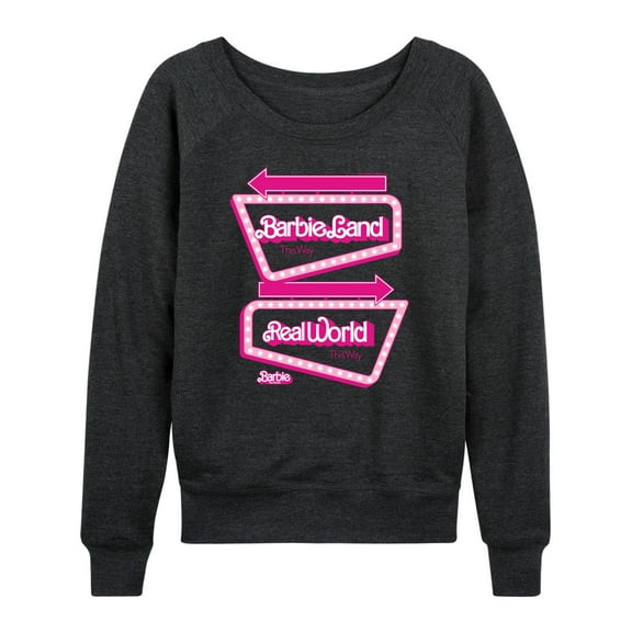 Barbie The Movie - Barbieland Real World This Way Signs - Women's Lightweight French Terry Long Sleeve Shirt