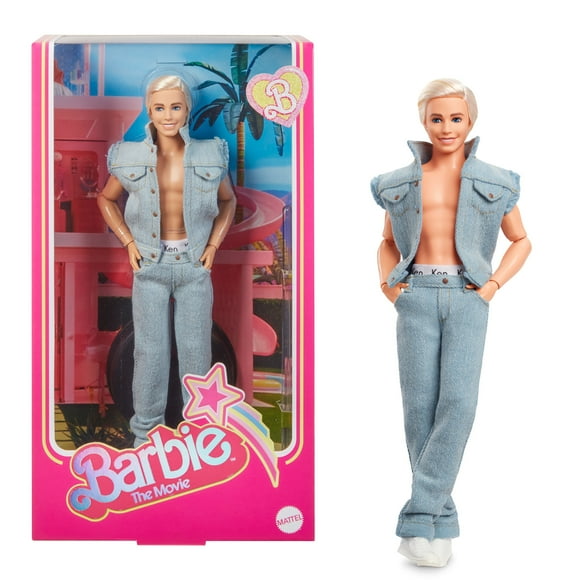 Barbie The Movie Collectible Ken Doll Wearing Denim Matching Set and Ken Signature Underwear