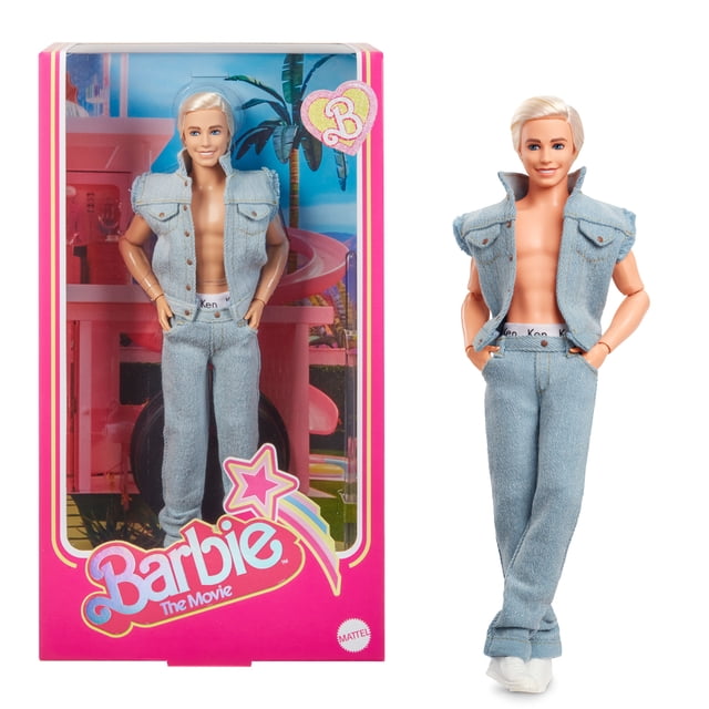 Barbie The Movie Collectible Ken Doll Wearing Denim Matching Set and Ken Signature Underwear