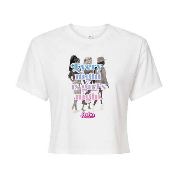 Barbie The Movie - Every Night Is Girls Night - Juniors Cropped Cotton Blend T-Shirt