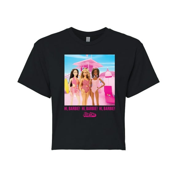 Barbie The Movie - Hi Barbie Beach - Juniors Cropped Cotton Blend T-Shirt