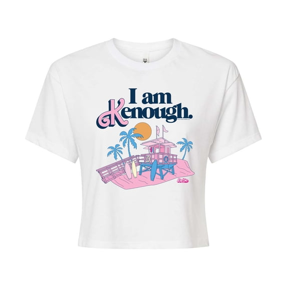 Barbie The Movie - I Am Kenough Lifeguard Stand - Juniors Cropped Cotton Blend T-Shirt