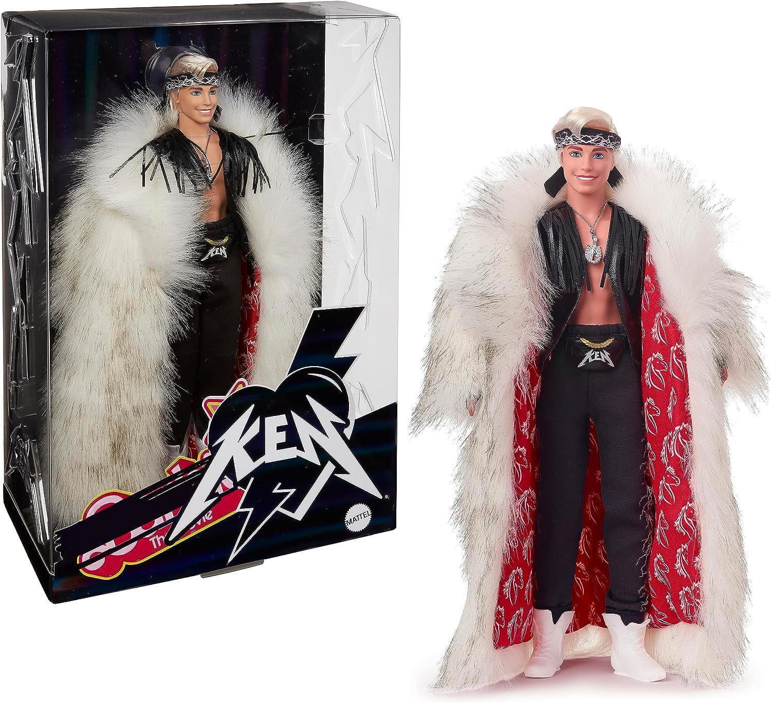 Barbie The Movie Ken Doll (Big Faux Fur Coat & Black Fringe Vest with Bandana)