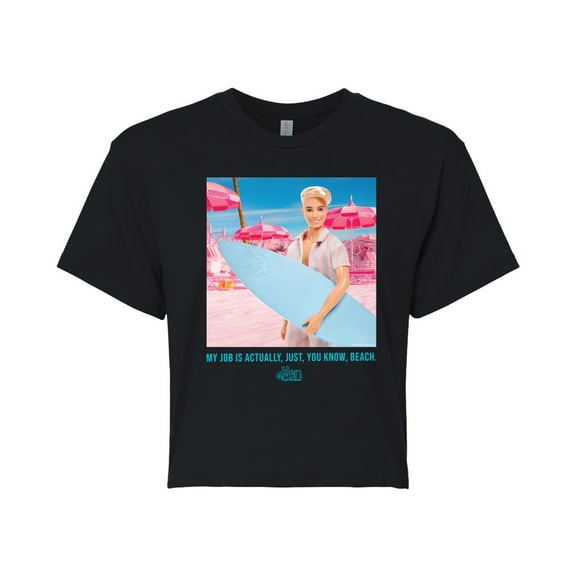 Barbie The Movie - Ken My Job Is Beach - Juniors Cropped Cotton Blend T-Shirt