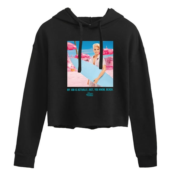 Barbie The Movie - Ken My Job Is Beach - Juniors Cropped Pullover Hoodie