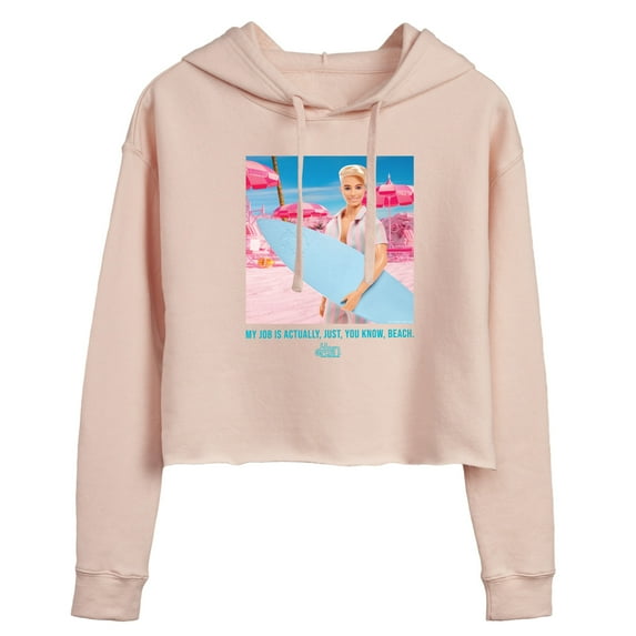 Barbie The Movie - Ken My Job Is Beach - Juniors Cropped Pullover Hoodie