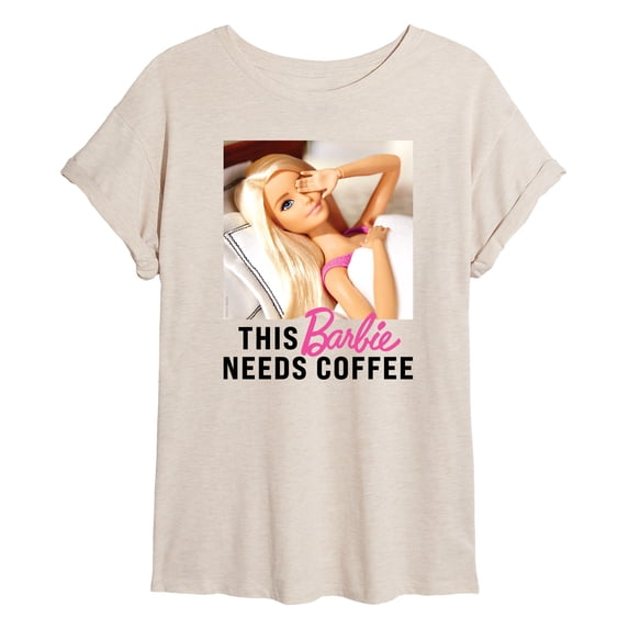 Barbie - This Barbie Needs Coffee - Juniors Oversized Graphic T-Shirt