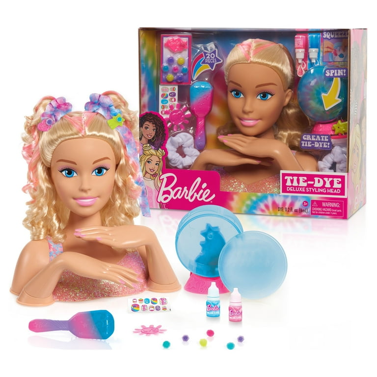 Barbie Deluxe Tie Dye Styling Head 22 Piece Blonde Hair Styler Salon Set with Non Toxic Dye Colors Walmart