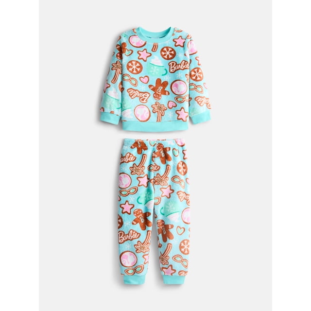 Barbie Toddler Girl Long Sleeve Cozy All Over Print Crewneck with Matching Jogger, Sizes 12M-5T